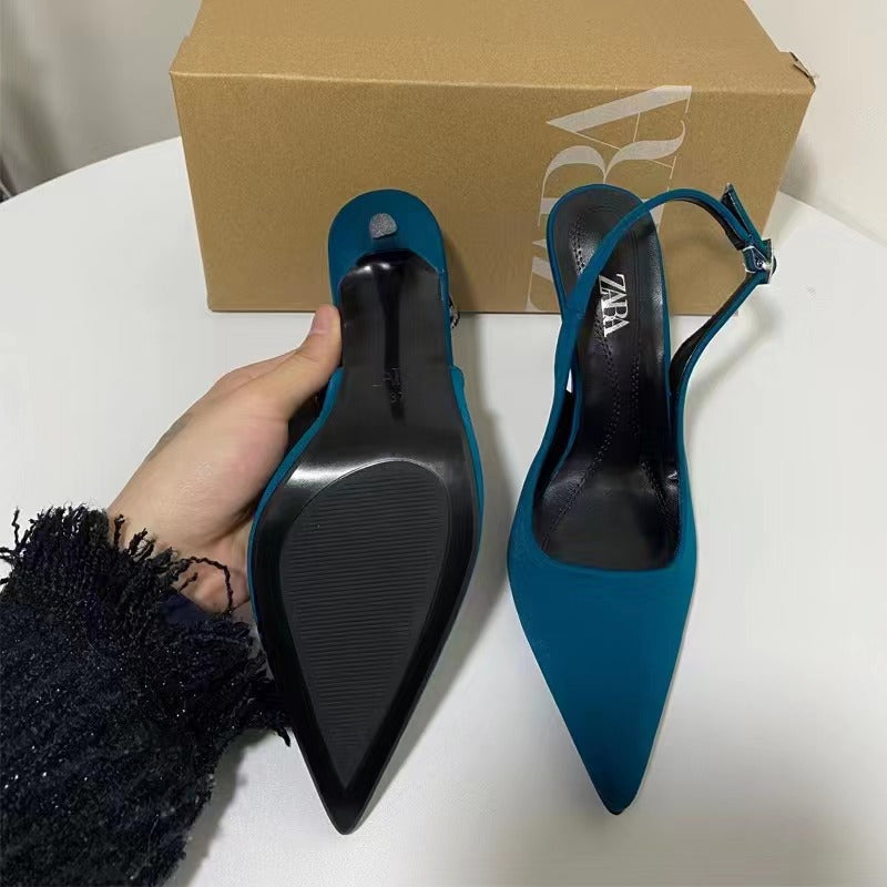 ZA Women's Shoes 2024 Spring And Summer High Heels Shallow Mouth Pointed Fashion Buckle Dew Heel Fashionable Rear Strap Stiletto Heel Sandals For Women
