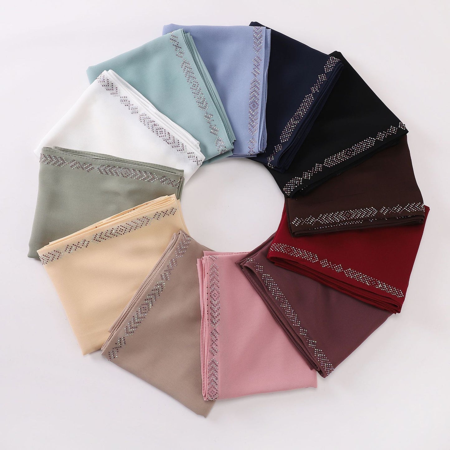 Cross-border Live Broadcast New Pearl Chiffon Long Scarf Line Rhinestone Hui Gauze Middle East African Scarf Hijab