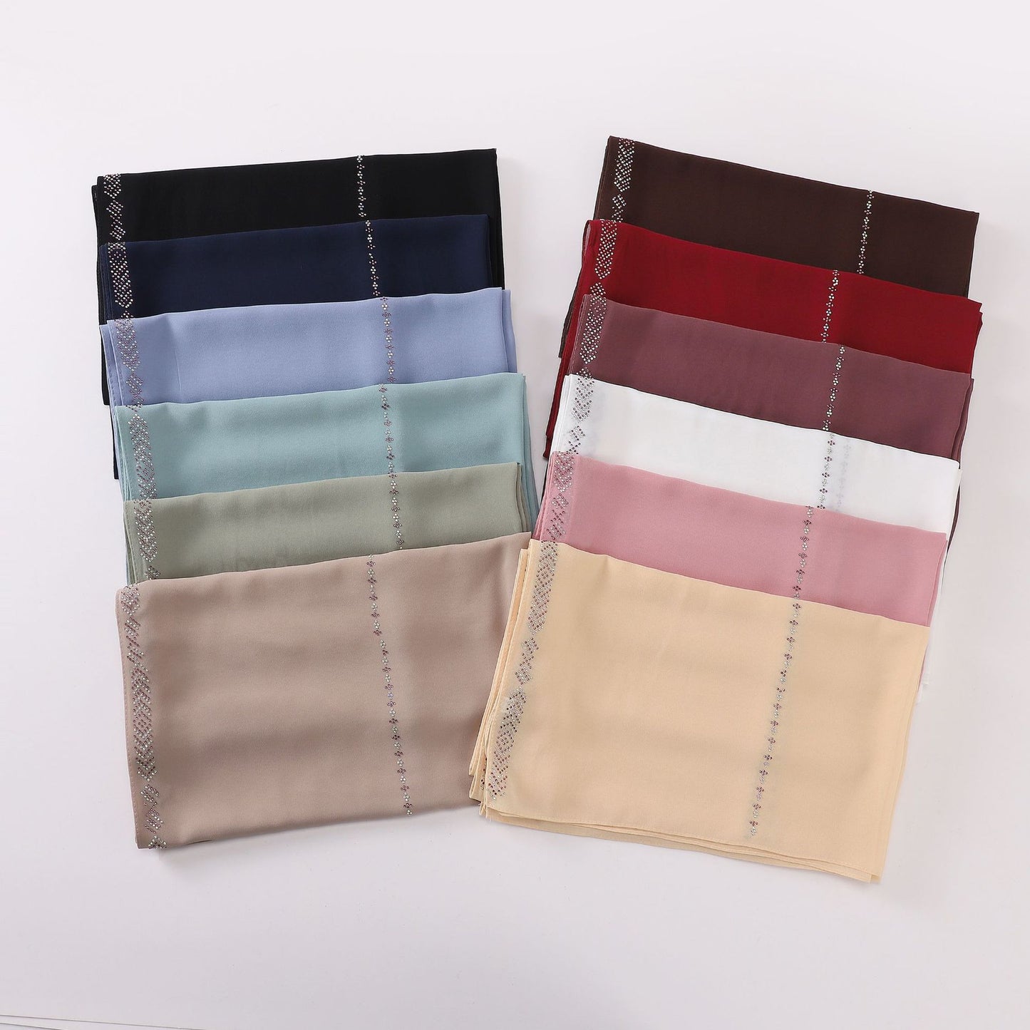 Cross-border Live Broadcast New Pearl Chiffon Long Scarf Line Rhinestone Hui Gauze Middle East African Scarf Hijab