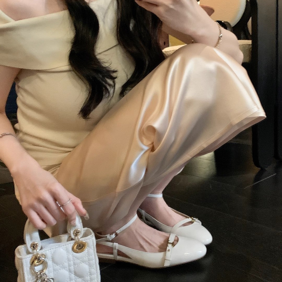2024 Su Yinyin With Kawaii Na Pineapple Big Round Head Sheepskin Flat Bottom Mary Jane Shoes Women's Ballet Shoes
