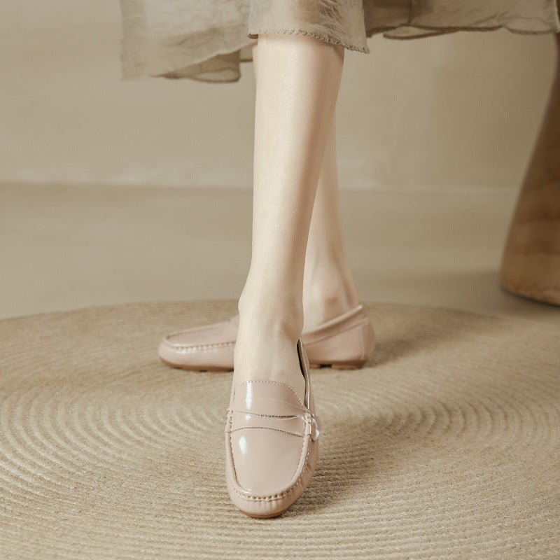 Flat Bean Shoes Women's Comfortable Pregnant Women 2023 Spring And Summer New Autumn And Winter Beef Tendon Soft Bottom Lazy Moms Shoes Slip-on
