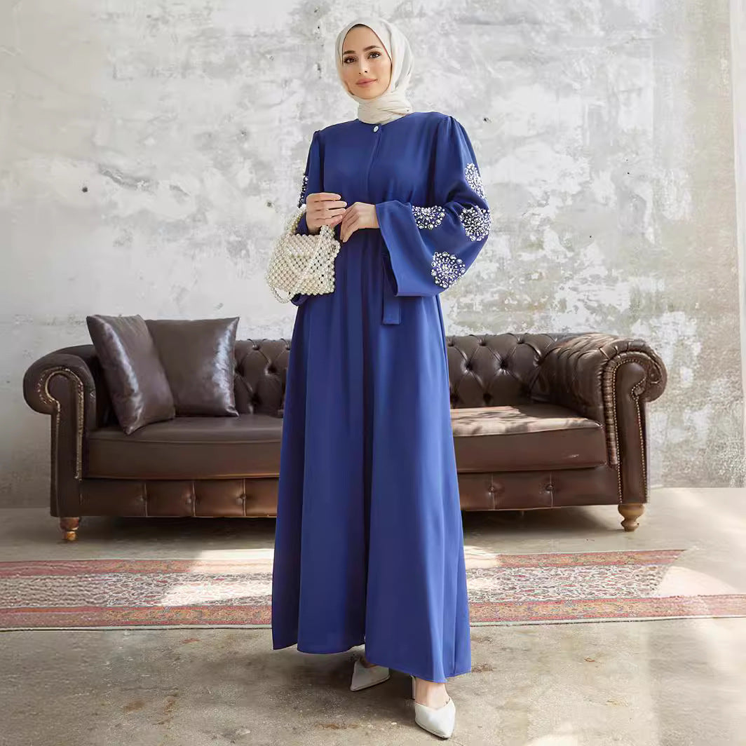 2209# Middle East Women's Muslim Robe Dress Heavy Industry Beads Hot Rhinestone Elegant Dress Abaya Long Dress