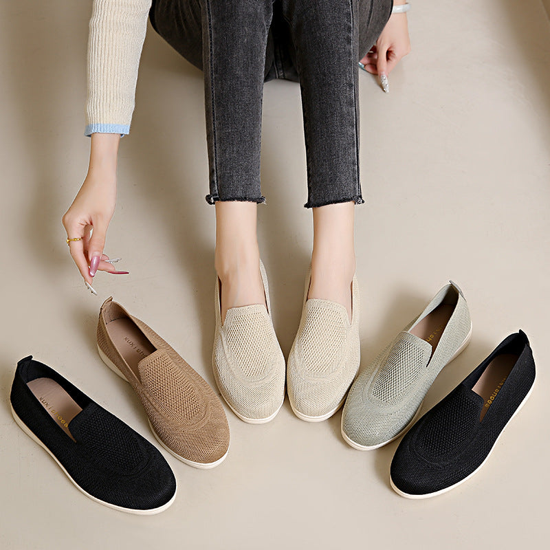 Old Beijing Casual Shoes Women's Fashion Trend Manufacturers Directly Supply A Pedal Knitted Breathable Excrement Feeling Lazy Bean Shoes
