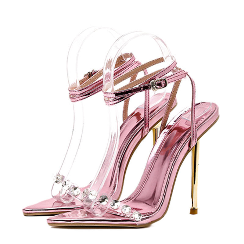 High Heels Factory Wholesale European And American Style New Cross Thin Belt High Heel Strap Beautiful Summer Silver Rhinestone Sandals