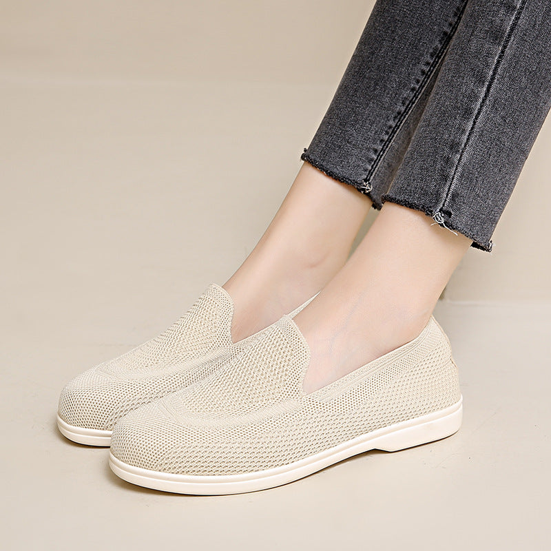 Old Beijing Casual Shoes Women&#039;s Fashion Trend Manufacturers Directly Supply A Pedal Knitted Breathable Excrement Feeling Lazy Bean Shoes