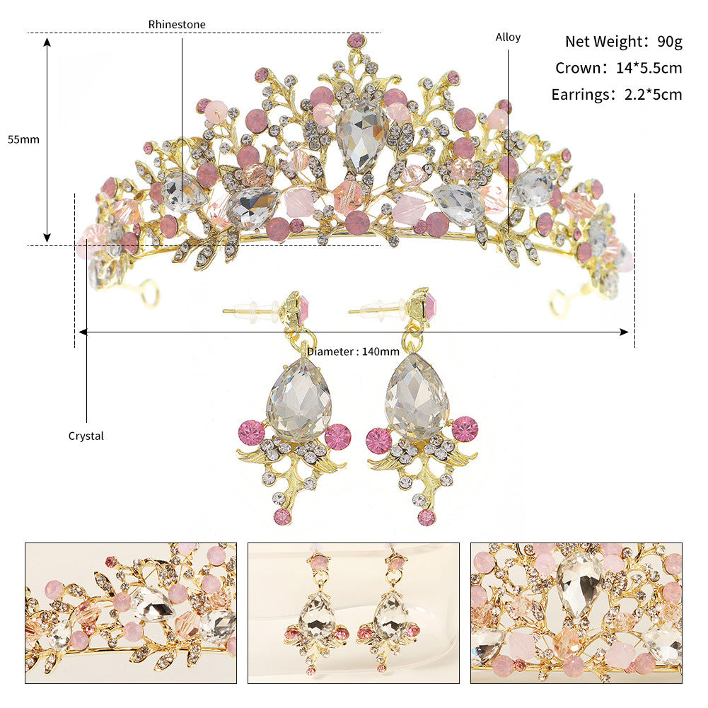 New Bride Jewelry Two-piece Crown Princess Birthday Adult Gift Hair Accessories Crystal Earrings Crown Set