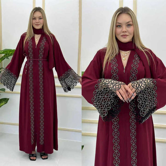 Amazon Muslim Robe Arab Robe European And American Cross-border Plus Size Women&#039;s Trumpet Long Sleeve Dress 8840
