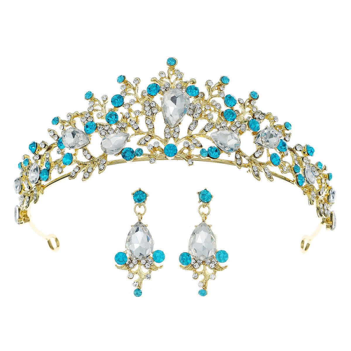 New Bride Jewelry Two-piece Crown Princess Birthday Adult Gift Hair Accessories Crystal Earrings Crown Set