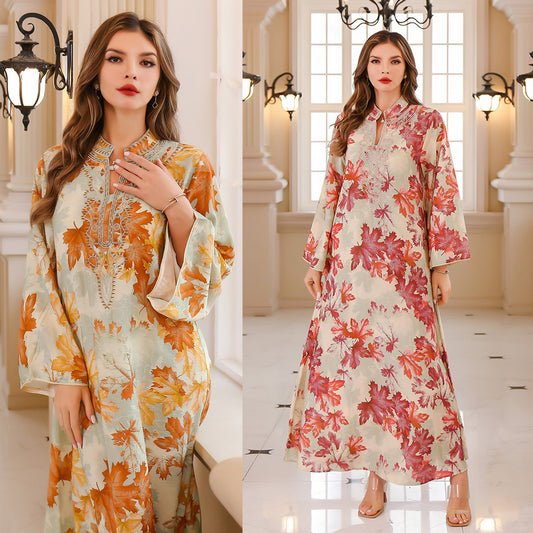 Middle East Cross Border Muslim Abaya Summer Robe Dress Printed Long Dress Dubai Robe Wholesale
