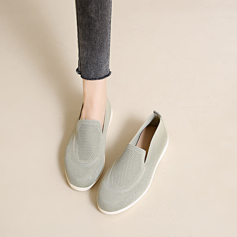 Old Beijing Casual Shoes Women&#039;s Fashion Trend Manufacturers Directly Supply A Pedal Knitted Breathable Excrement Feeling Lazy Bean Shoes