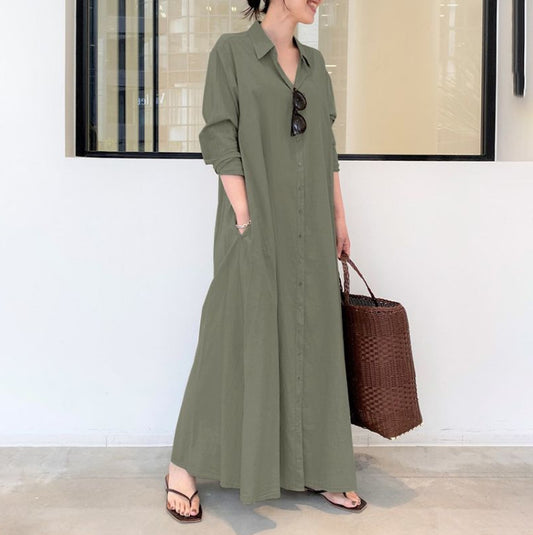 Large Size Women&#039;s New Muslim Spring And Autumn Long Sleeve Simple Loose Casual Long Japanese And Korean Shirt Dress Wholesale
