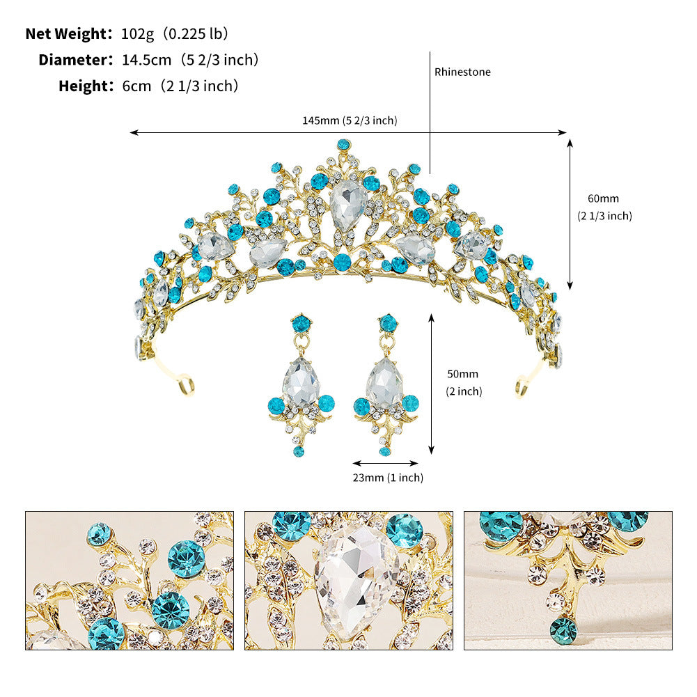 New Bride Jewelry Two-piece Crown Princess Birthday Adult Gift Hair Accessories Crystal Earrings Crown Set