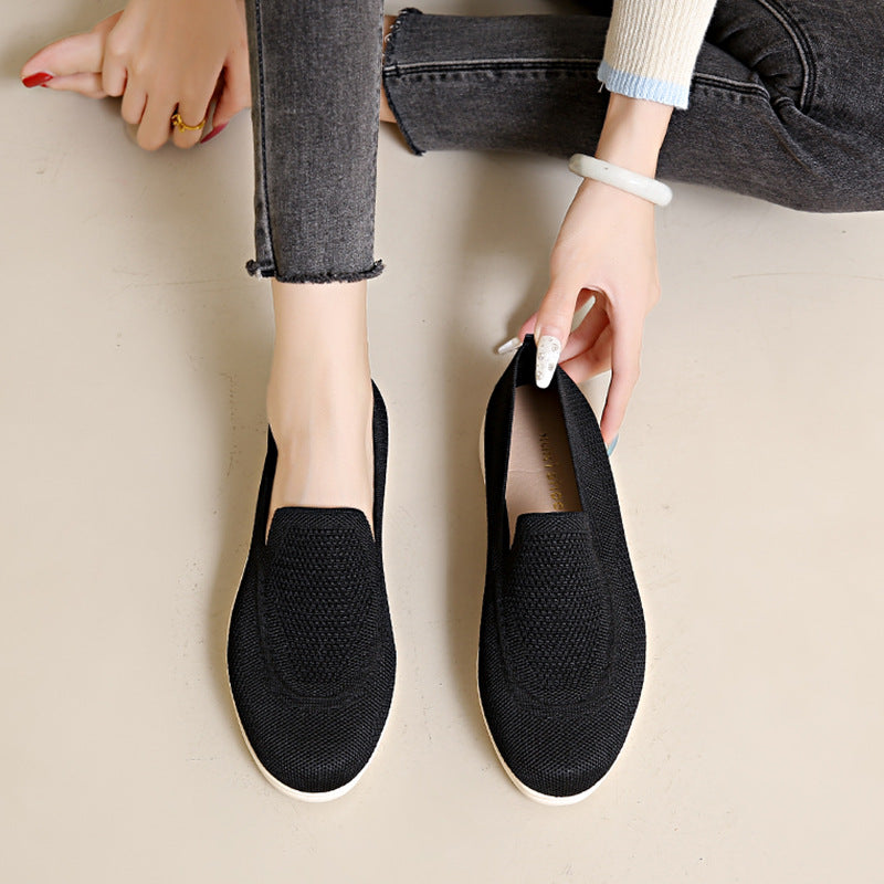 Old Beijing Casual Shoes Women&#039;s Fashion Trend Manufacturers Directly Supply A Pedal Knitted Breathable Excrement Feeling Lazy Bean Shoes