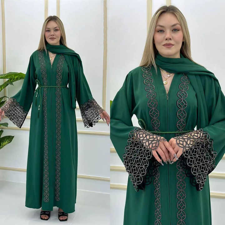 Amazon Muslim Robe Arab Robe European And American Cross-border Plus Size Women&#039;s Trumpet Long Sleeve Dress 8840