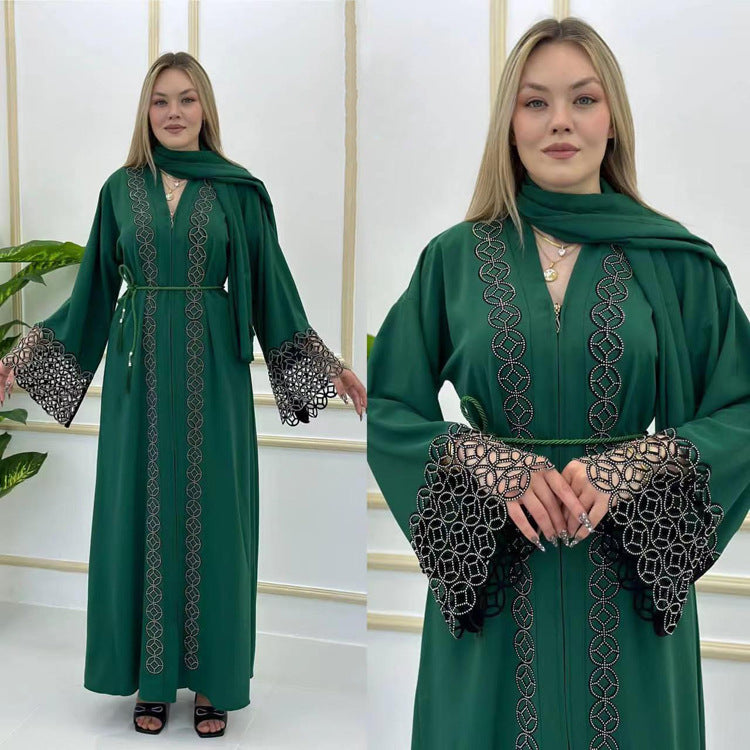 Amazon Muslim Robe Arab Robe European And American Cross-border Plus Size Women&#039;s Trumpet Long Sleeve Dress 8840