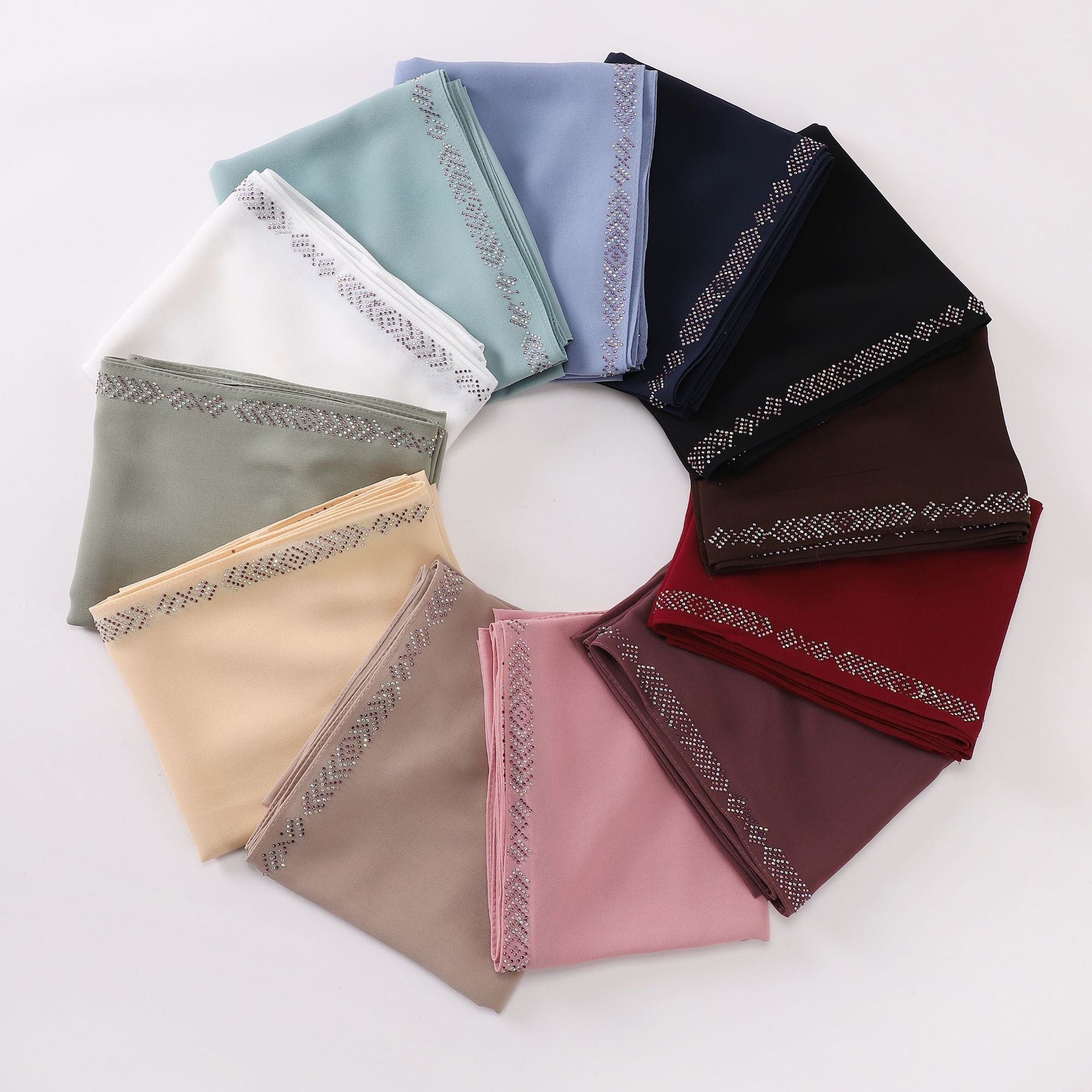 Cross-border Live Broadcast New Pearl Chiffon Long Scarf Line Rhinestone Hui Gauze Middle East African Scarf Hijab