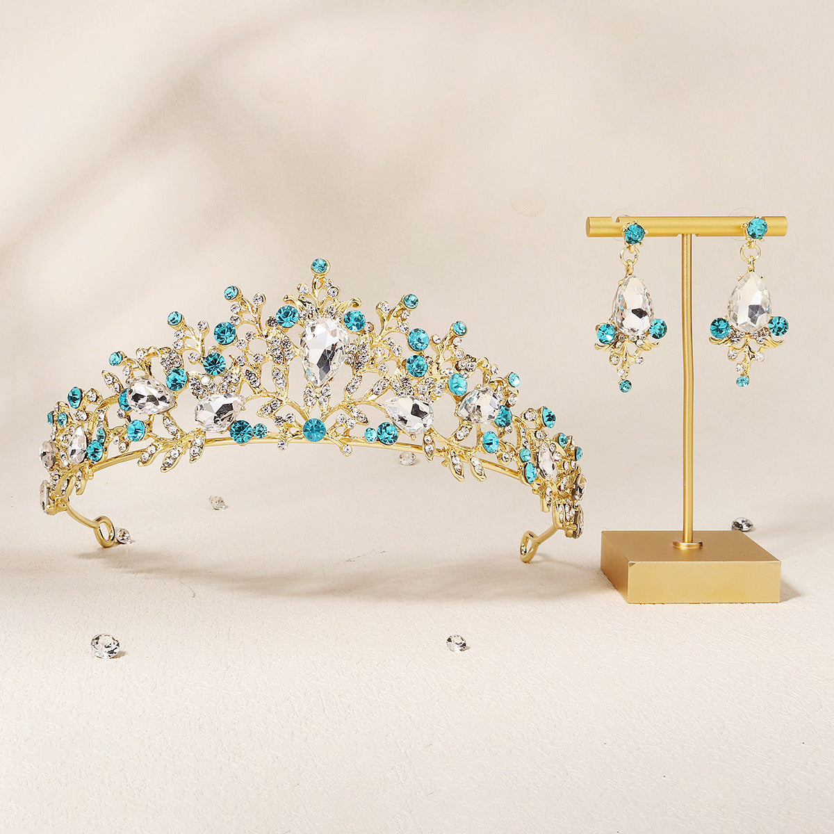 New Bride Jewelry Two-piece Crown Princess Birthday Adult Gift Hair Accessories Crystal Earrings Crown Set