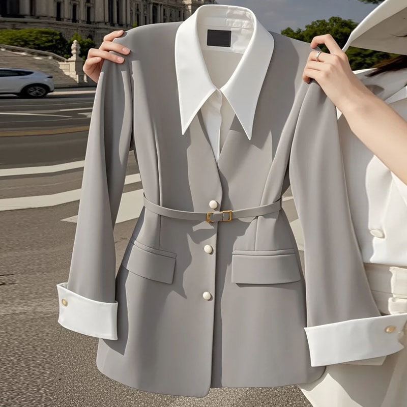 2024 Early Autumn Chanel Black Fake Two-piece Suit Jacket Women&#039;s Niche Design Korean Waist Small Suit