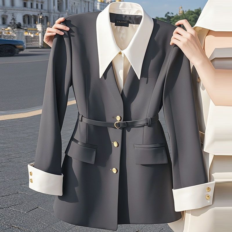 2024 Early Autumn Chanel Black Fake Two-piece Suit Jacket Women&#039;s Niche Design Korean Waist Small Suit